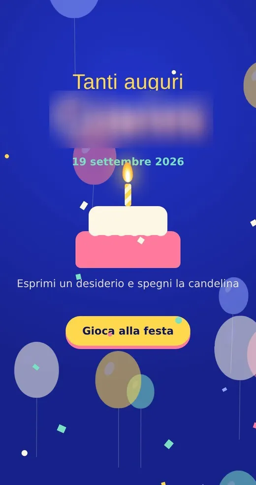 Pagina di auguri con la torta e la candelina da spegnere